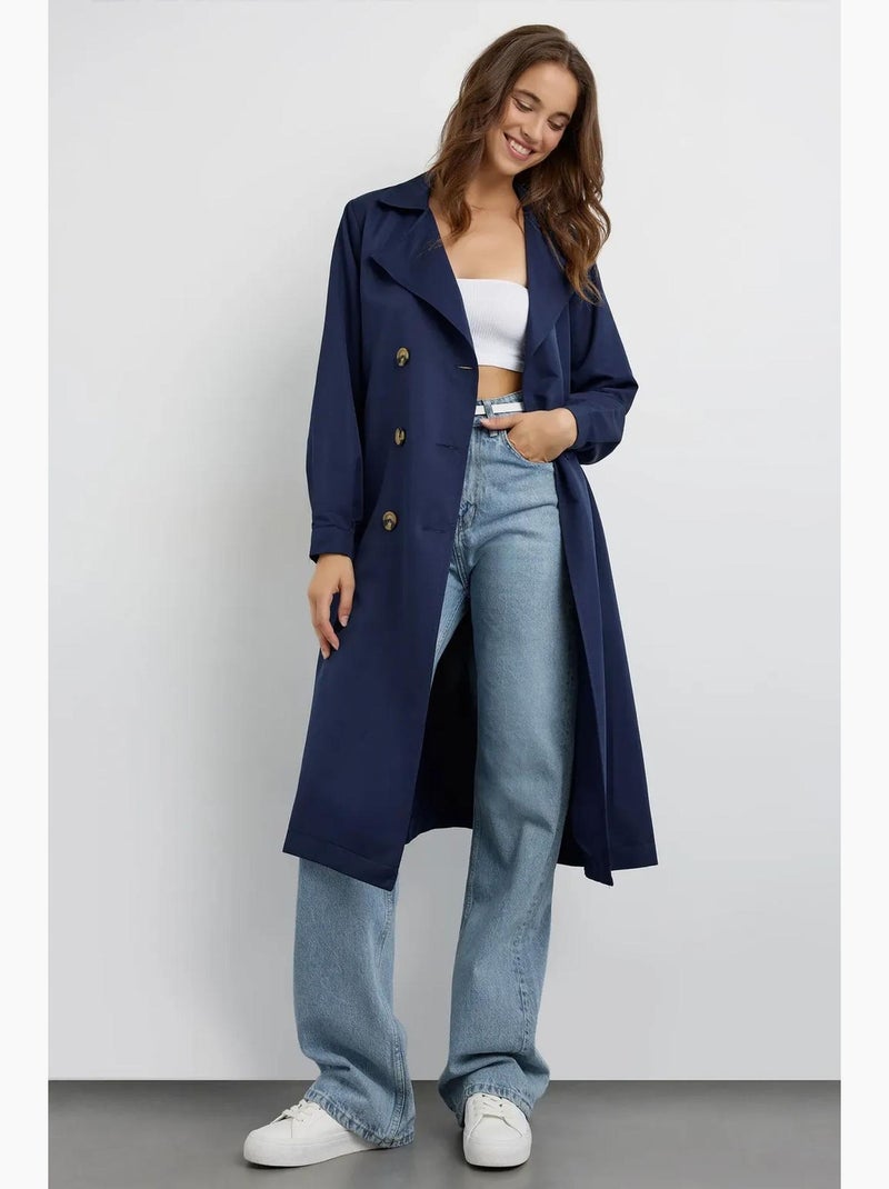 Trench-coat long croisé avec ceinture hiccup Bleu marine - Kiabi