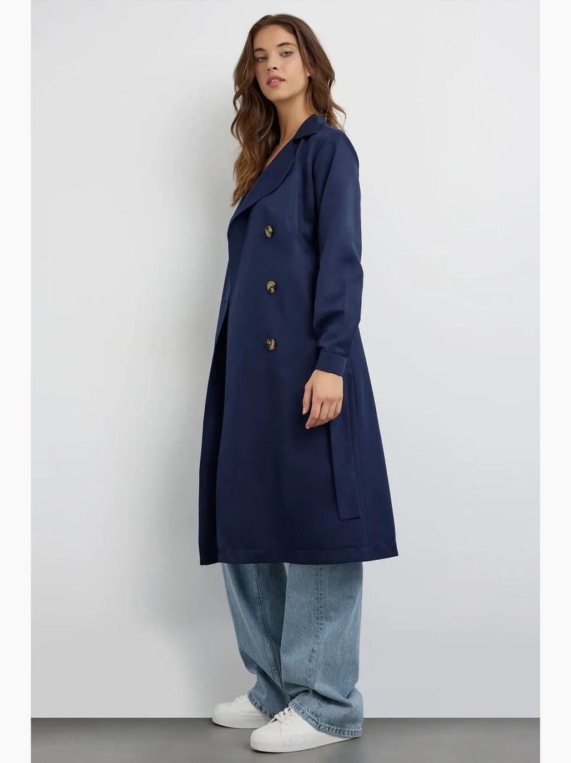 Trench-coat long croisé avec ceinture hiccup Bleu marine - Kiabi
