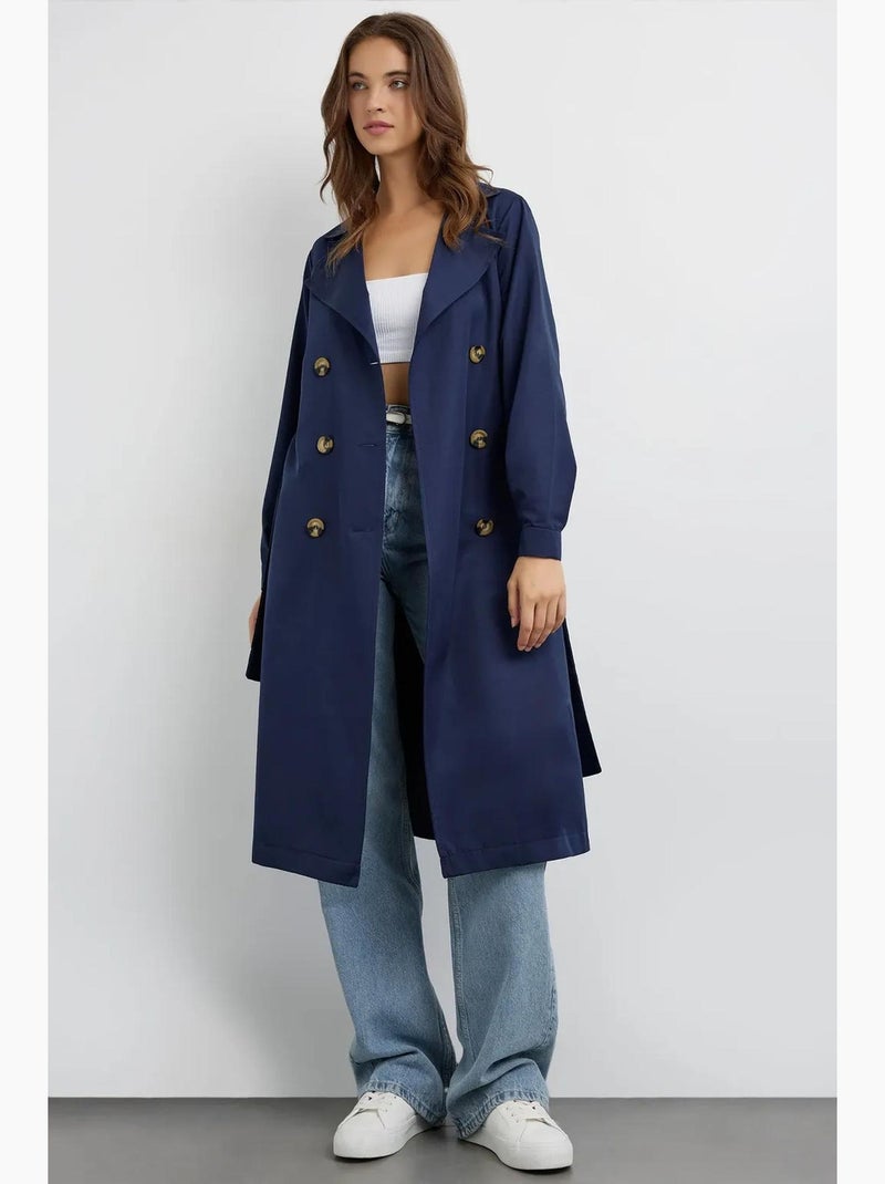 Trench-coat long croisé avec ceinture hiccup Bleu marine - Kiabi