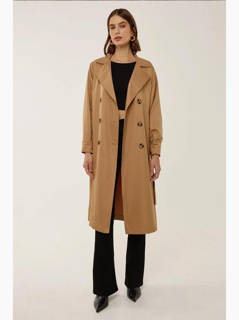 Trench-coat long croisé avec ceinture hiccup Camel - Kiabi