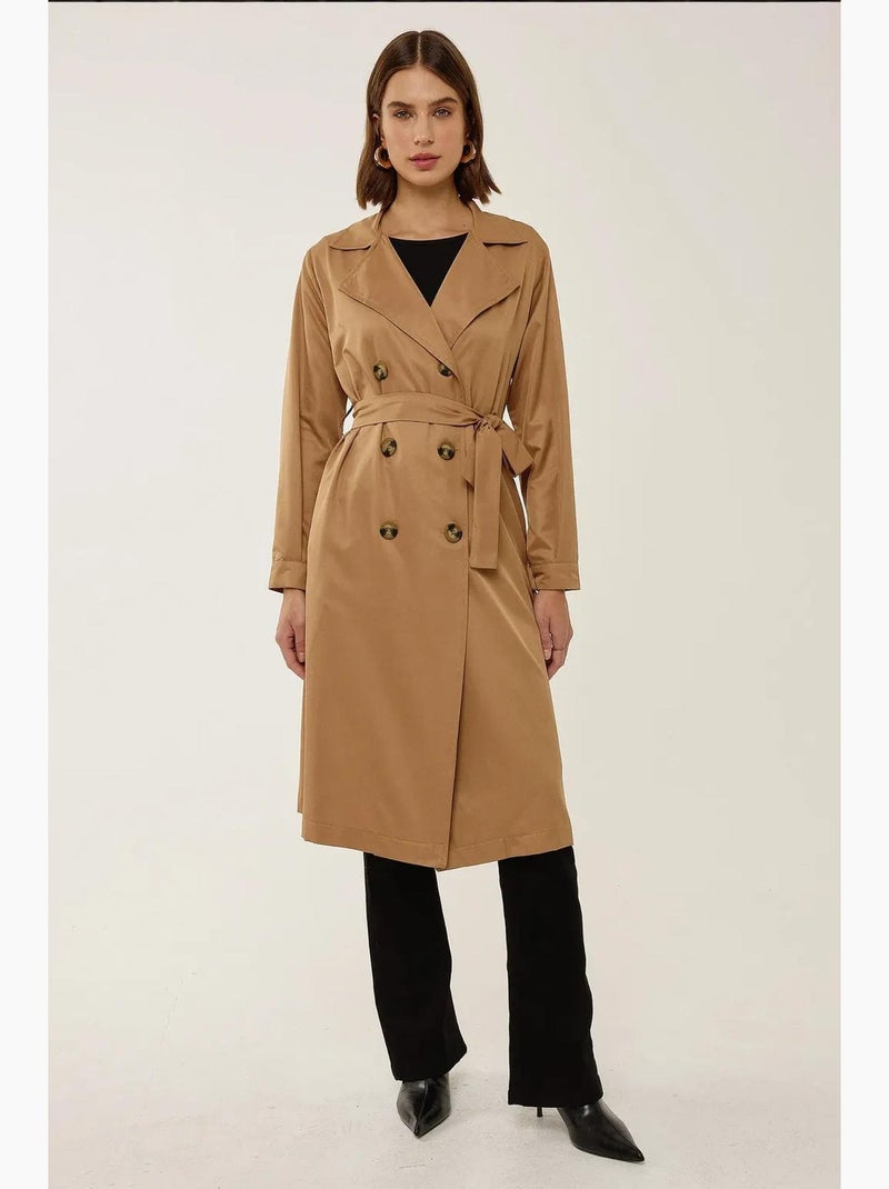 Trench-coat long croisé avec ceinture hiccup Camel - Kiabi