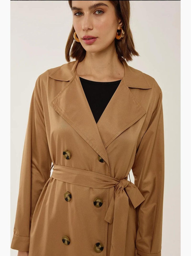 Trench-coat long croisé avec ceinture hiccup Camel - Kiabi
