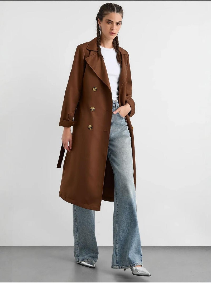 Trench-coat long croisé avec ceinture hiccup Marron - Kiabi