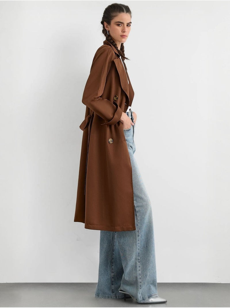 Trench-coat long croisé avec ceinture hiccup Marron - Kiabi