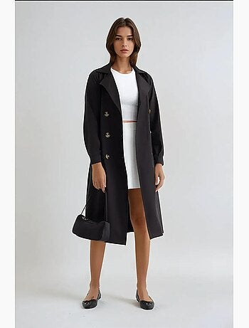 Trench-coat long croisé avec ceinture hiccup