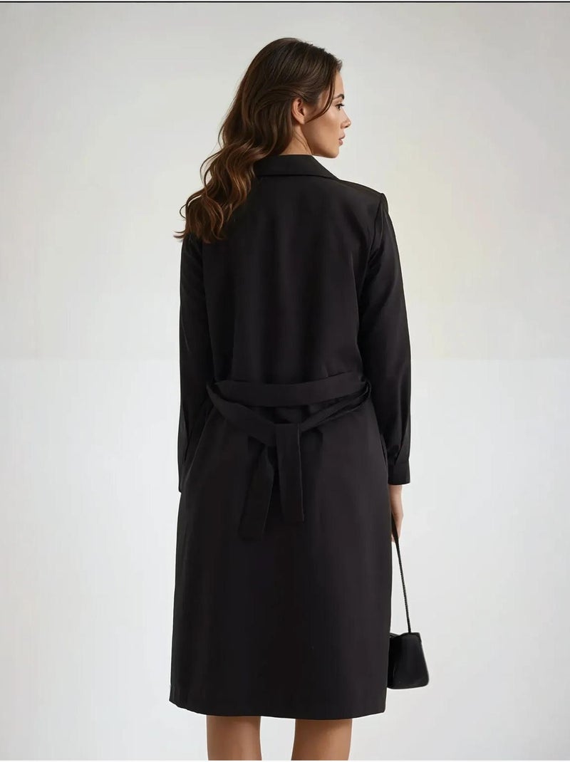 Trench-coat long croisé avec ceinture hiccup Noir - Kiabi