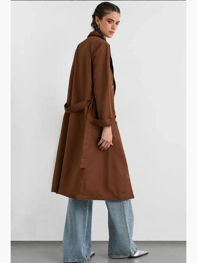Trench-coat long croisé avec ceinture Marron - Kiabi