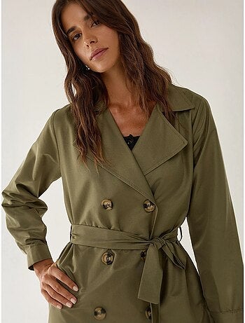 Trench-coat long croisé avec ceinture