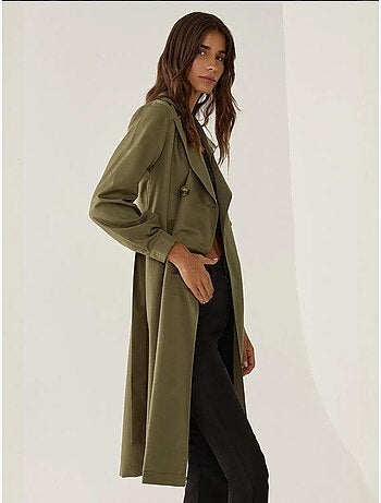 Trench-coat long croisé avec ceinture