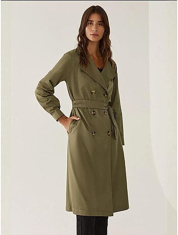 Trench-coat long croisé avec ceinture