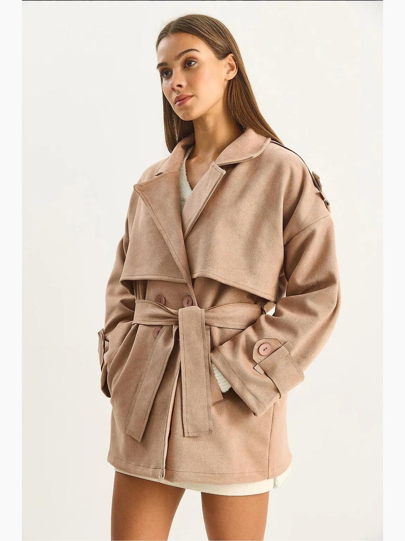 Trench-coat mi-long à double boutonnage lucci Beige argile - Kiabi