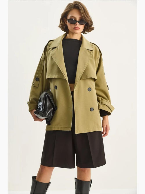Trench-coat mi-long boutonné d'épaisseur moyenne avec col chemise lucci - Kiabi