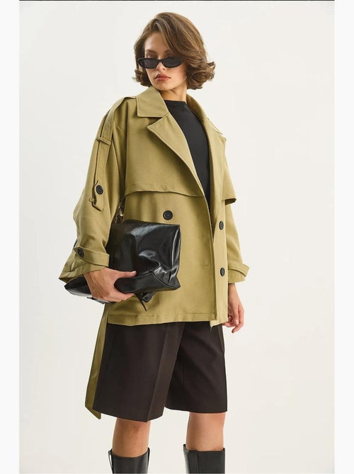 Trench-coat mi-long boutonné d'épaisseur moyenne avec col chemise lucci - Kiabi
