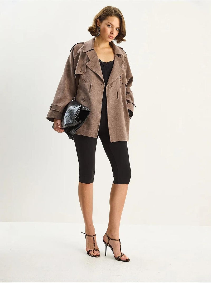 Trench-coat mi-long en mélange de coton avec fermeture boutonnée lucci Marron chocolat - Kiabi