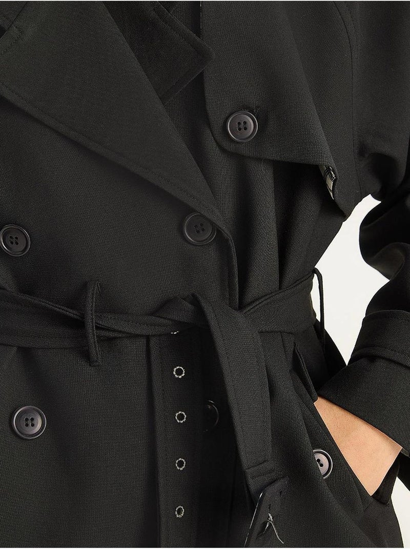 Trench-coat mi-long en mélange de coton avec fermeture boutonnée lucci Noir - Kiabi