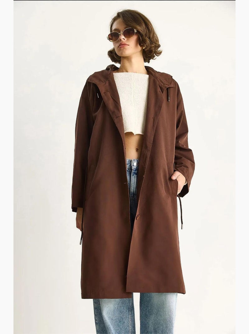 Trench-coat mi-long oversize à col châle lucci Marron foncé - Kiabi