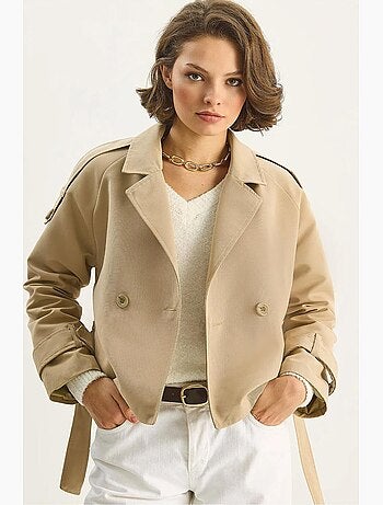Trench-coat oversize en coton et élasthanne avec fermeture à nouer lucci