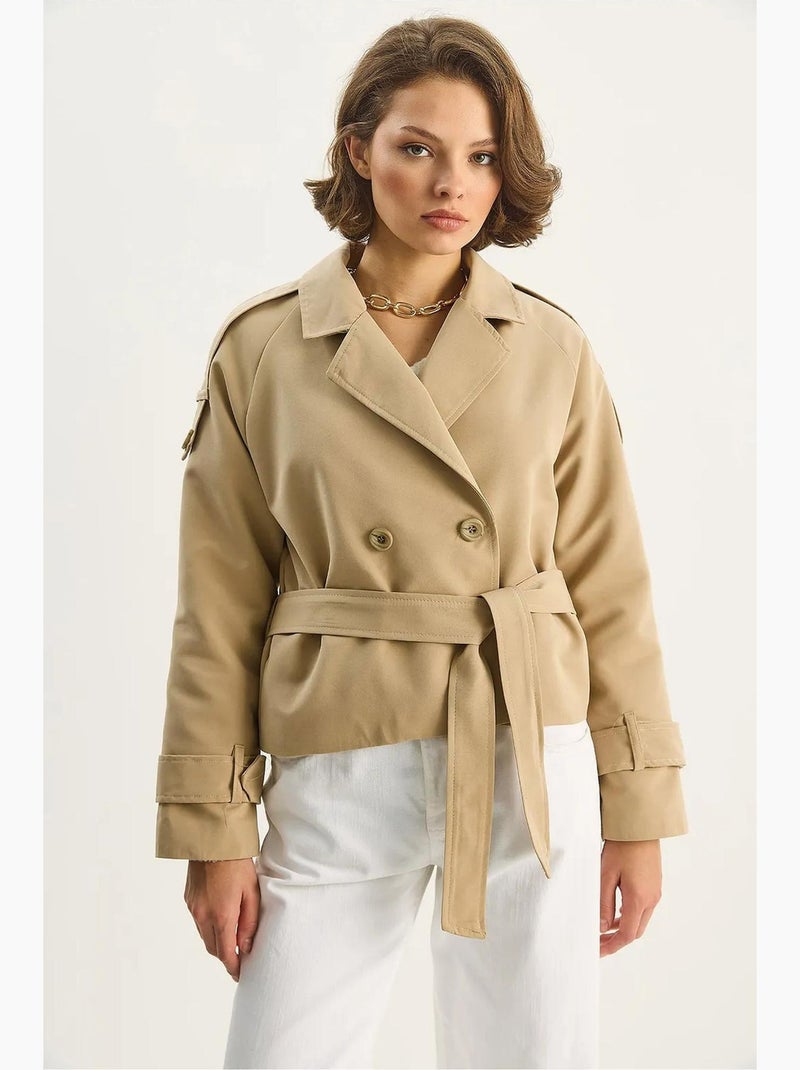 Trench-coat oversize en coton et élasthanne avec fermeture à nouer lucci Beige argile - Kiabi