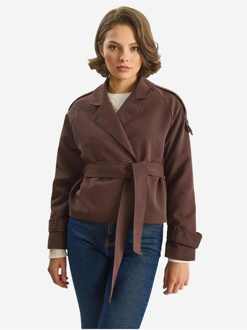 Trench-coat oversize en coton et élasthanne avec fermeture à nouer lucci Marron foncé - Kiabi