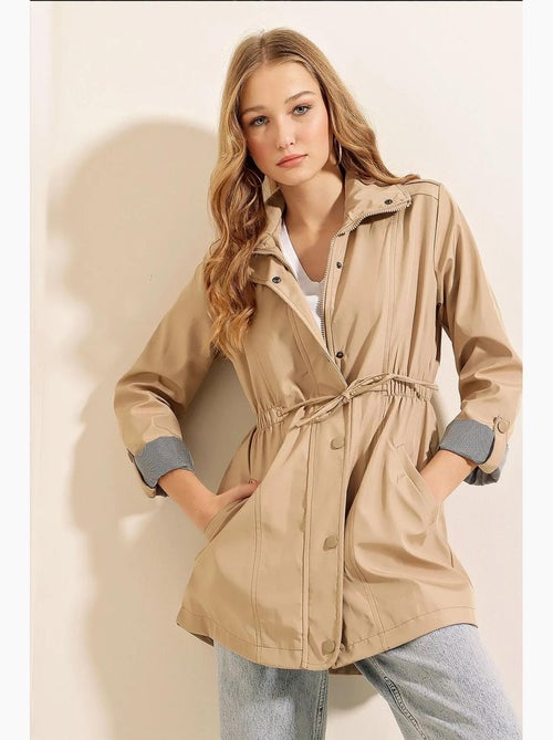 Trench-coat tissé à taille élastiquée avec cordon de serrage et poignets retroussables bdart - Kiabi