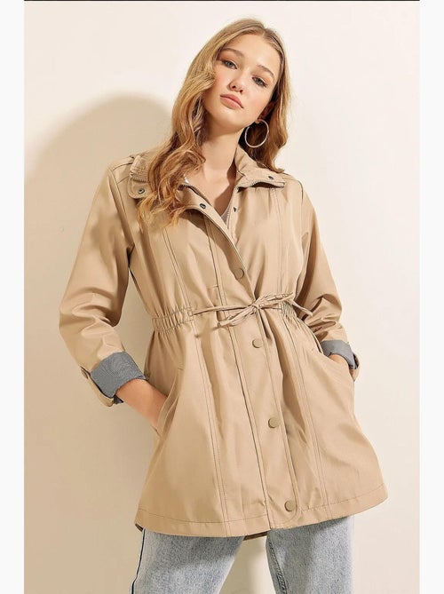 Trench-coat tissé à taille élastiquée avec cordon de serrage et poignets retroussables bdart - Kiabi