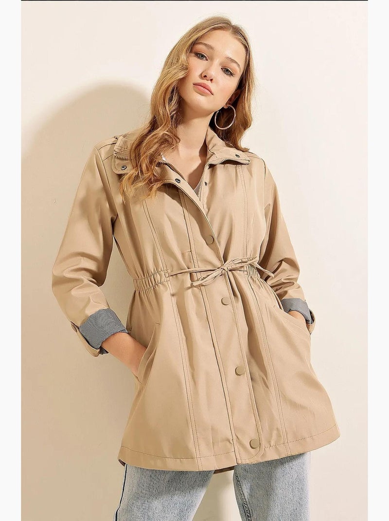 Trench-coat tissé à taille élastiquée avec cordon de serrage et poignets retroussables bdart Beige argile - Kiabi