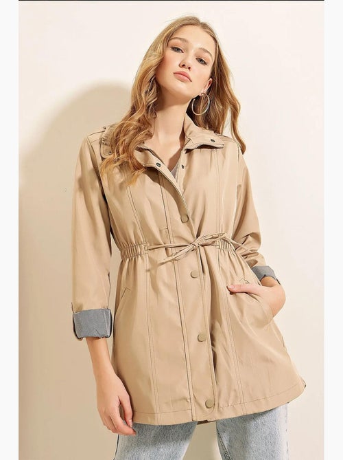 Trench-coat tissé à taille élastiquée avec cordon de serrage et poignets retroussables bdart - Kiabi