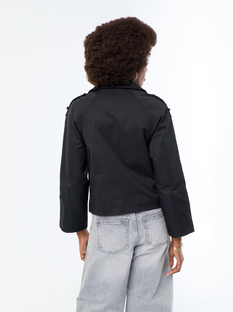 Trench court en coton Noir - Kiabi