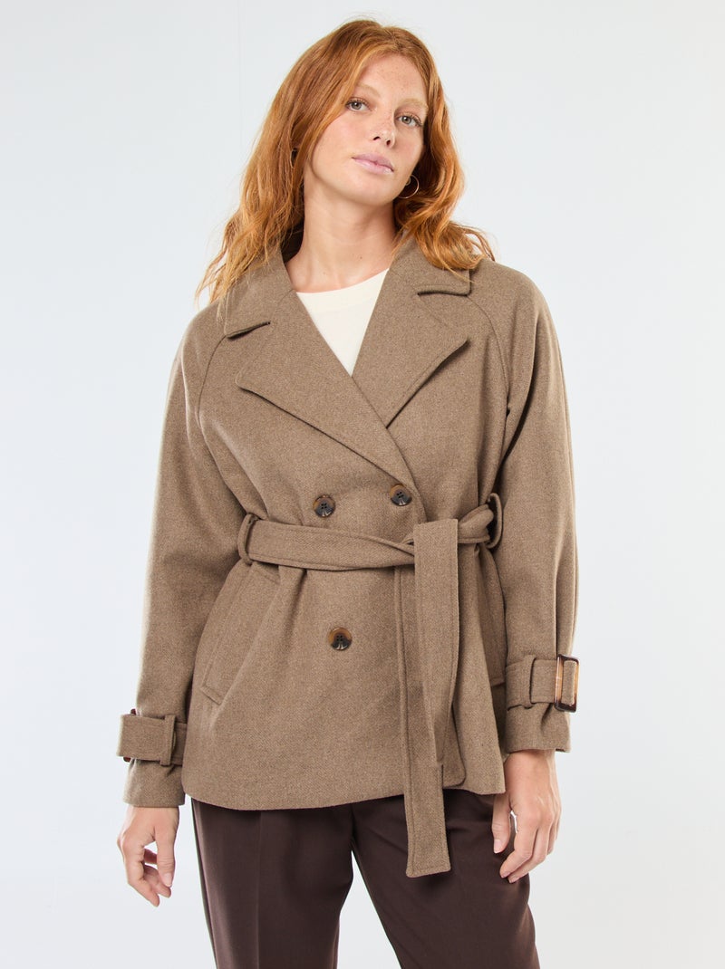 Trench façon lainage avec ceinture à la taille Beige - Kiabi