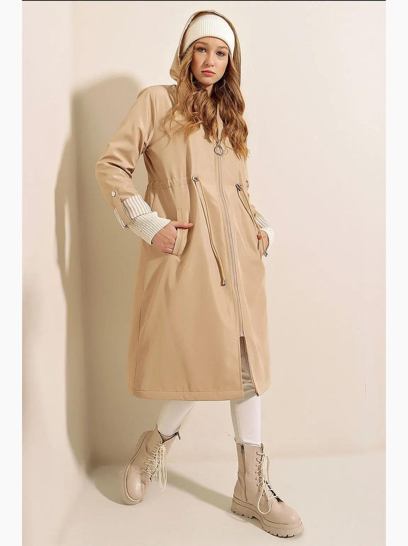 Trench long à capuche zippé bdart Beige argile - Kiabi