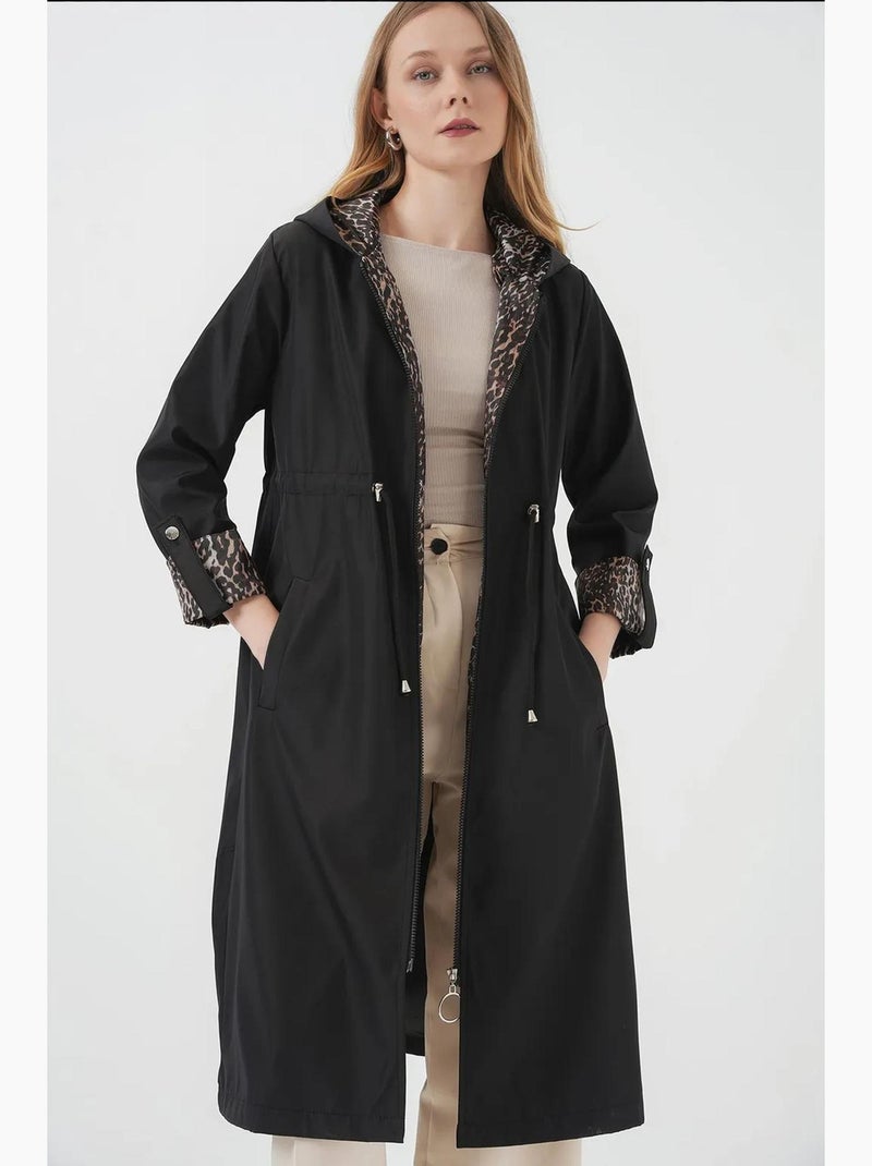 Trench long à capuche zippé bdart Gris Noir - Kiabi