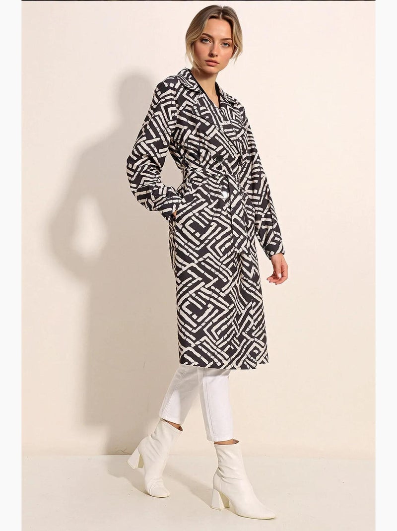 Trench long ceinturé bdart Gris Noir - Kiabi