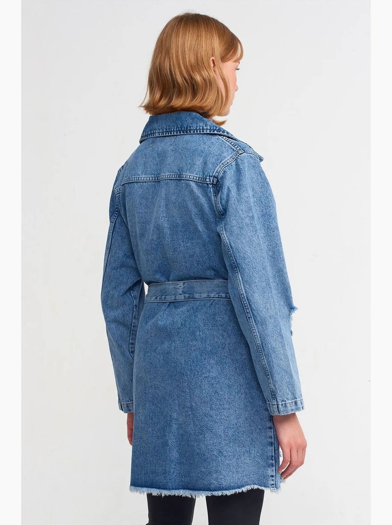 Trench long en denim de coton dilvin Bleu saphir - Kiabi
