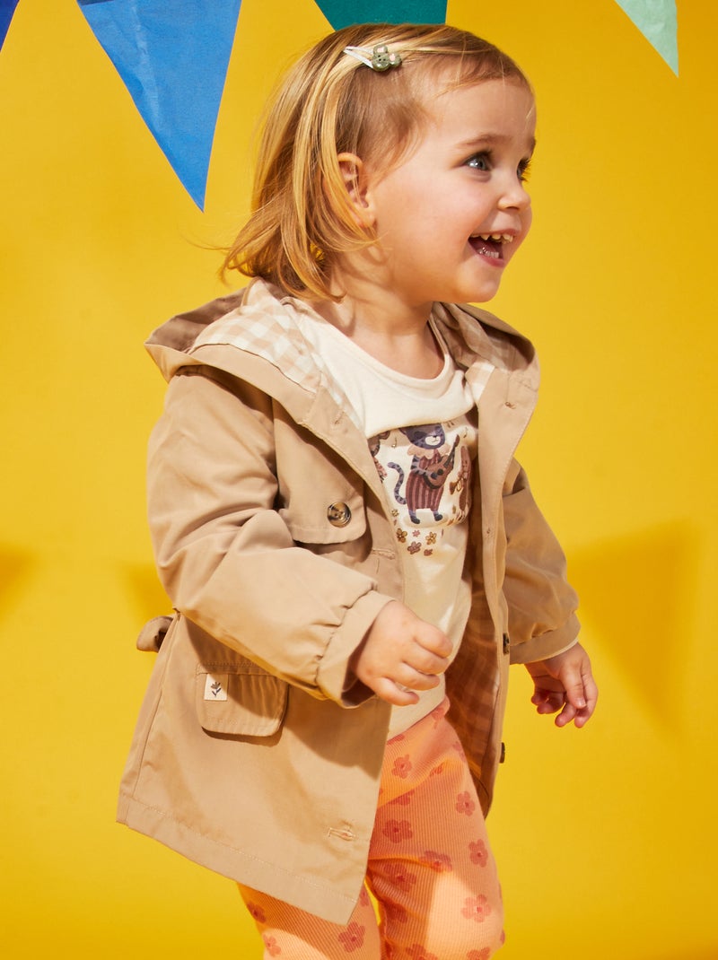 Trenchcoat van microvezel met capuchon BIEGE - Kiabi