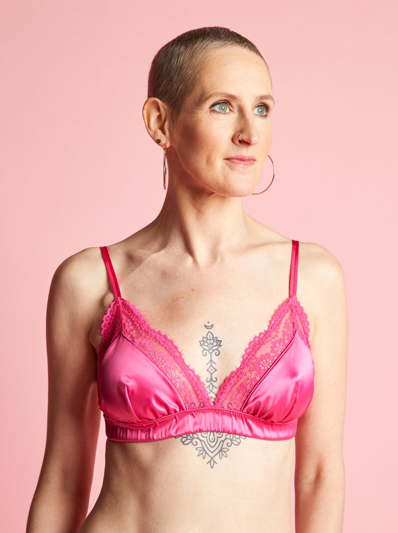 Triangelbeha met kant en satijnglans roze - Kiabi