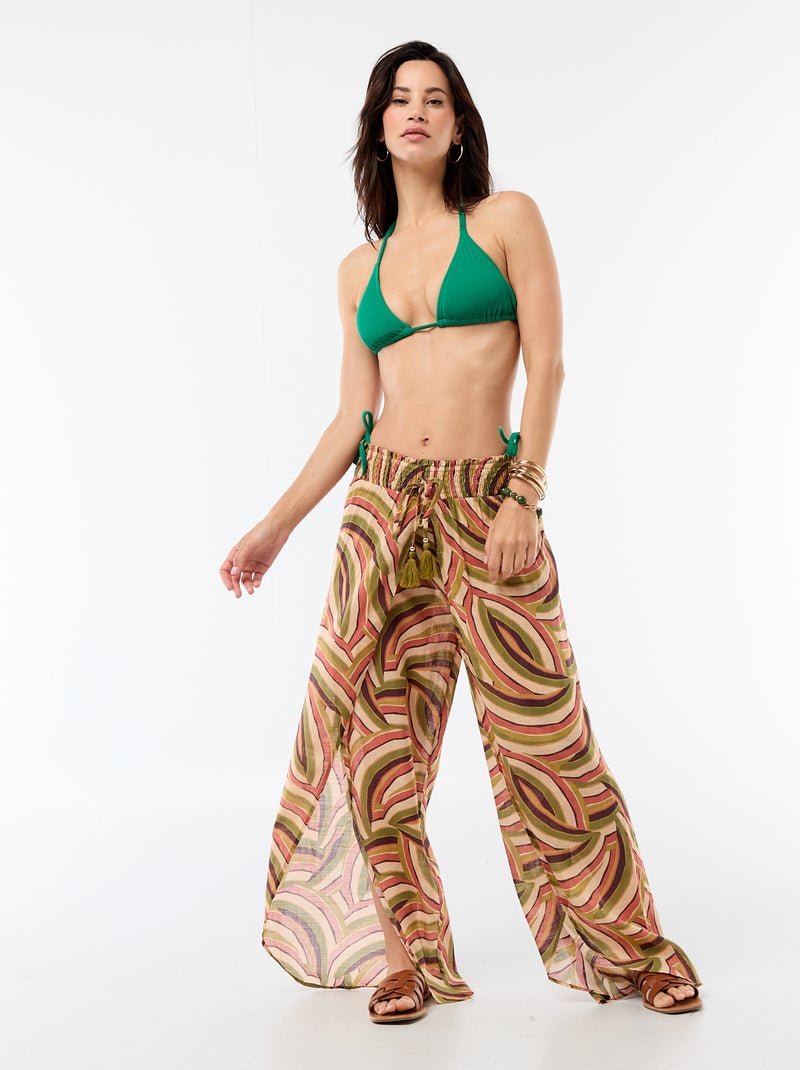 Triangelbikinitop van jerseytricot met textuur en strikbandjes Groen - Kiabi