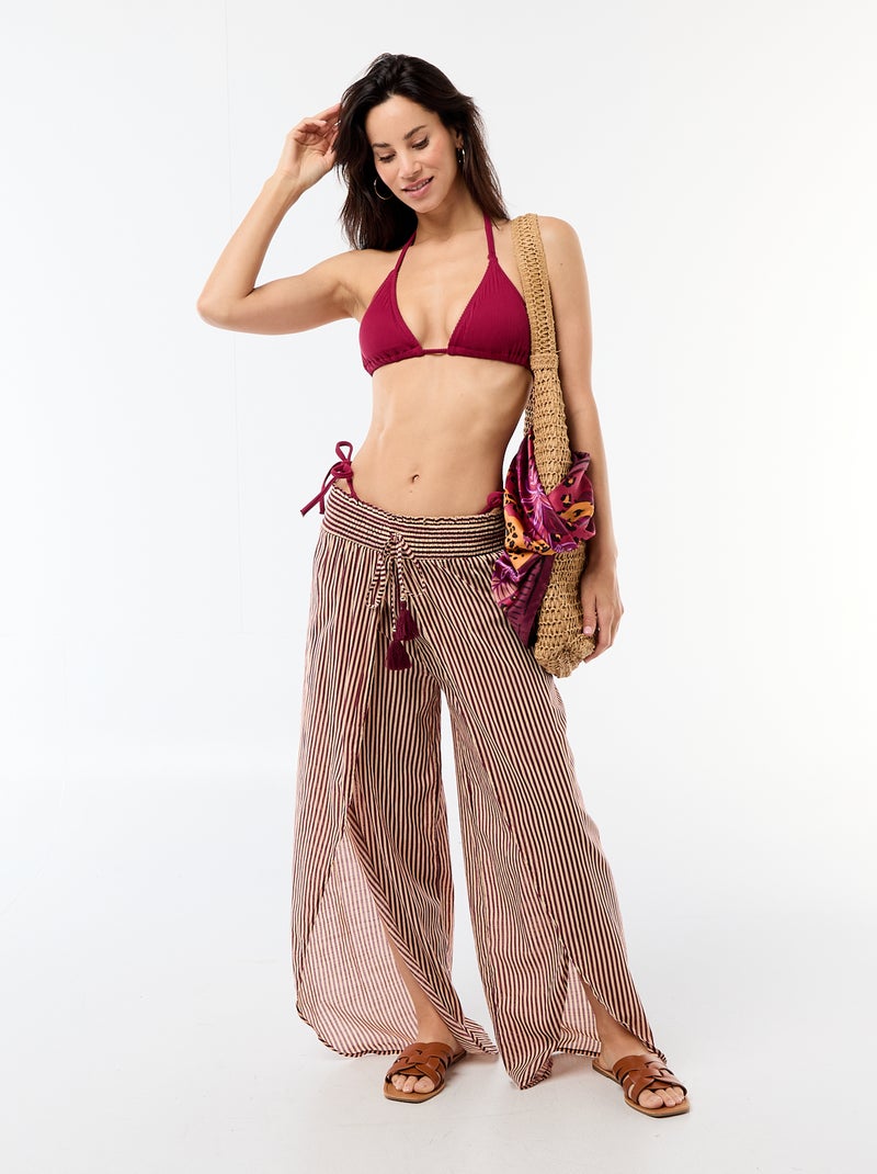 Triangelbikinitop van jerseytricot met textuur en strikbandjes Rood - Kiabi