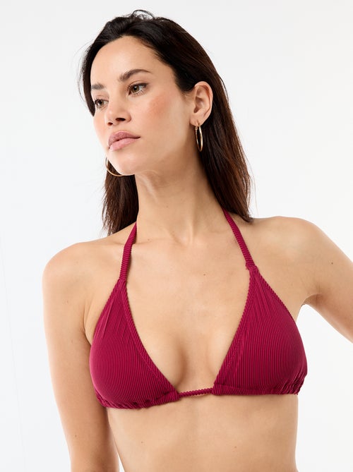 Triangelbikinitop van jerseytricot met textuur en strikbandjes - Kiabi