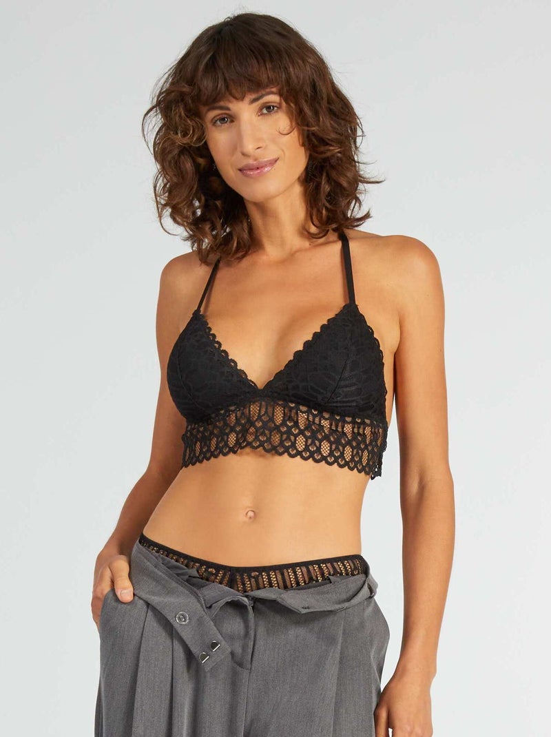 Triangle dentelle bijou fantaisie noir - Kiabi
