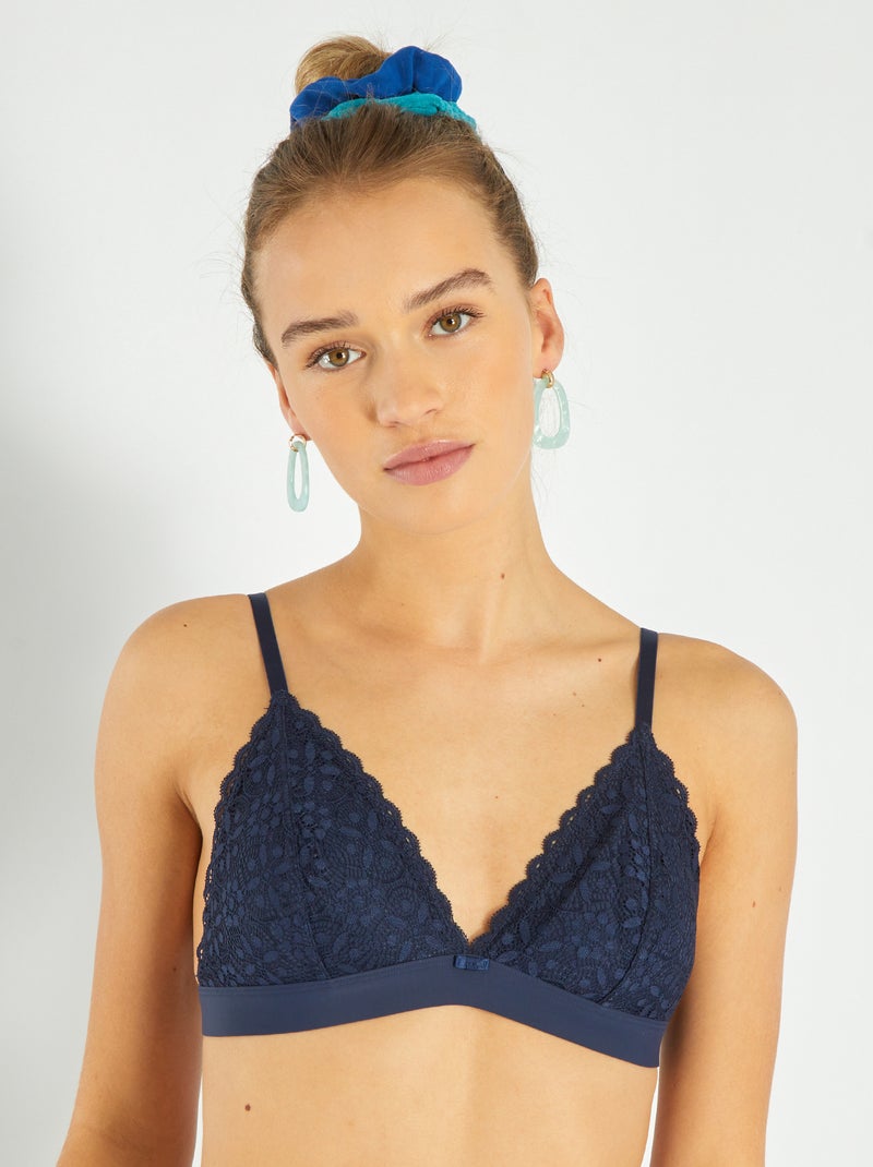 Triangle dentelle paddé bleu noir - Kiabi