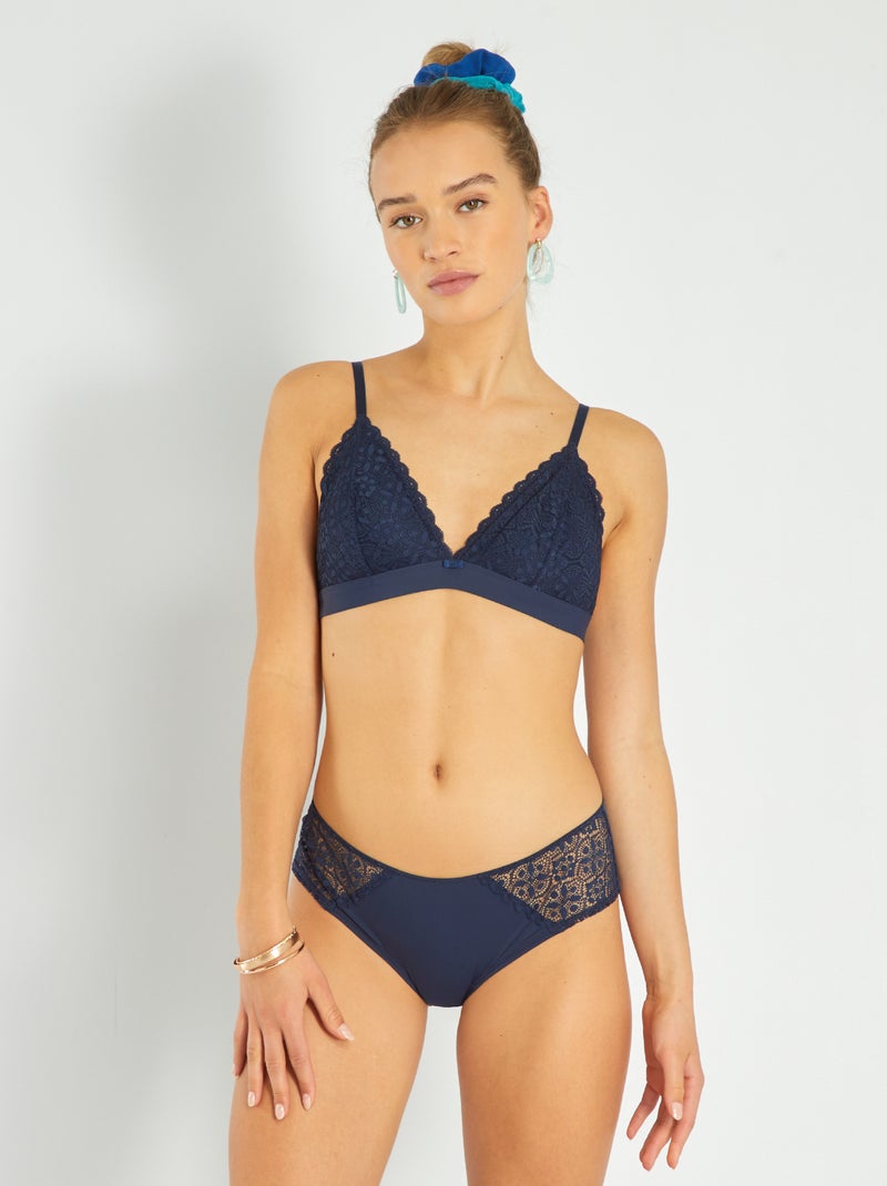 Triangle dentelle paddé bleu noir - Kiabi