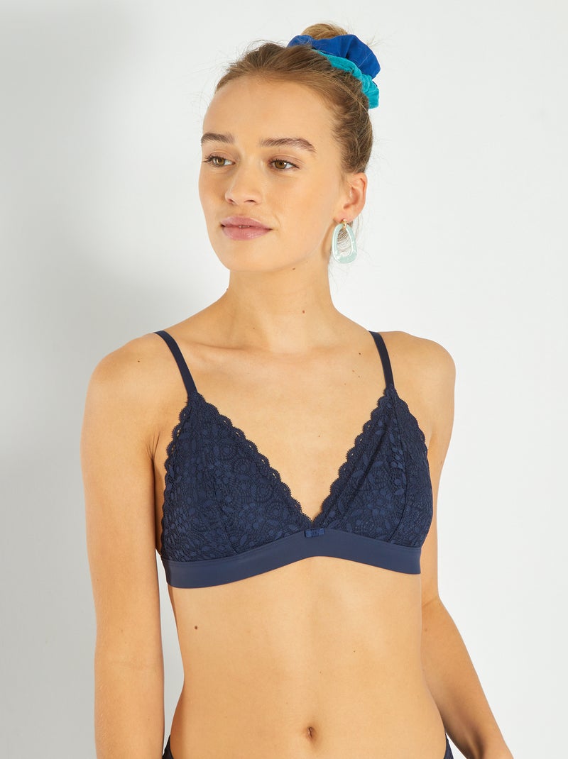 Triangle dentelle paddé bleu noir - Kiabi