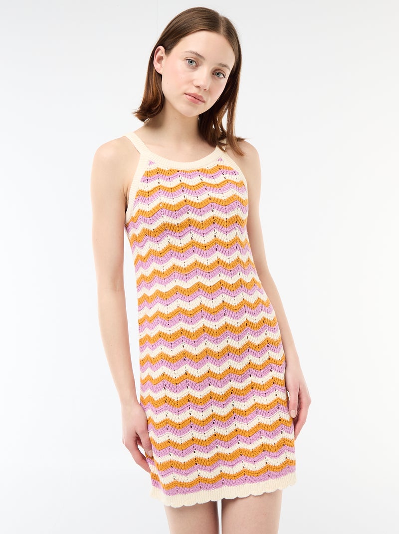 Tricolore gehaakte jurk Biege - Kiabi