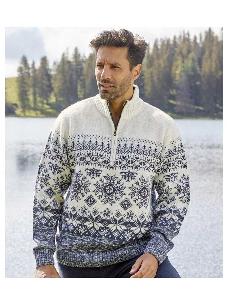 Tricot schipperstrui met jacquardmotief - ATLAS FOR MEN Wit Blauw - Kiabi