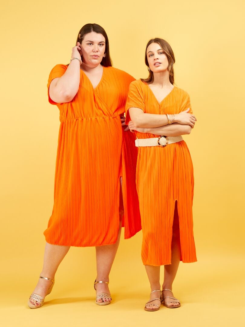 Tricotjurk met plooien ORANJE - Kiabi