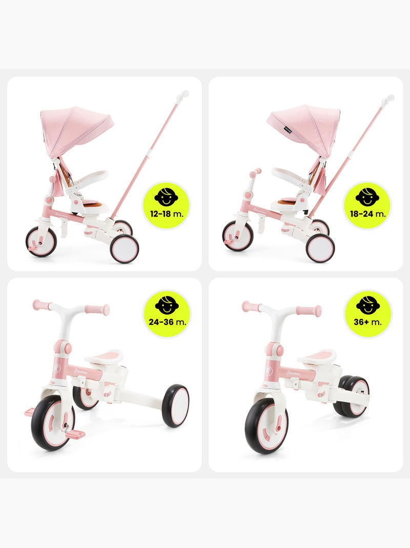 Tricycle bébé évolutif - siège pivotant 360°, vélo enfant, draisienne roues eva increvables, pliable Rose - Kiabi