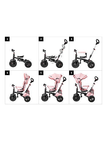 Tricycle enfant 1-5 ans max 25 kg, poussette habillage pluie, roues pompées, siège pivotant, pliante