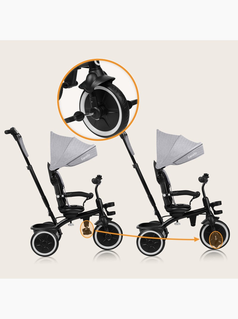 Tricycle évolutif 2en1 LIONELO Berry - Poussette velo - De 9 mois - Sonnette et Porte-gobelet Gris - Kiabi