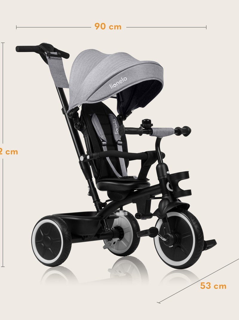 Tricycle évolutif 2en1 LIONELO Berry - Poussette velo - De 9 mois - Sonnette et Porte-gobelet Gris - Kiabi