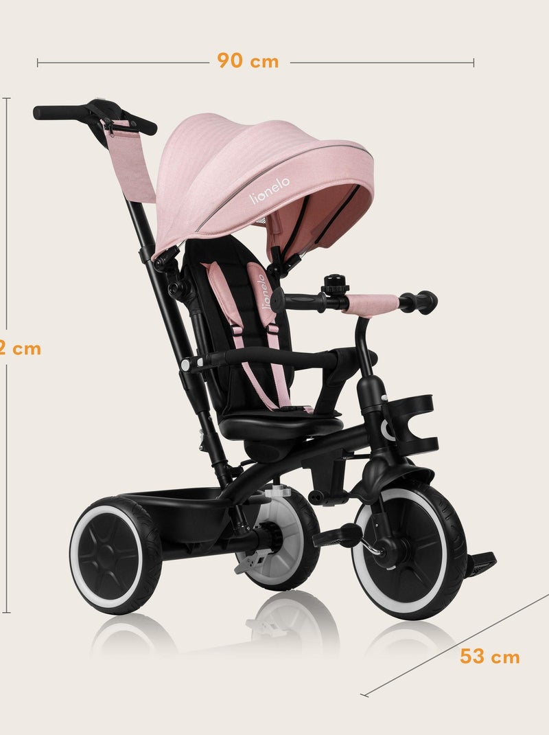 Tricycle évolutif 2en1 LIONELO Berry - Poussette velo - De 9 mois - Sonnette et Porte-gobelet Rose - Kiabi
